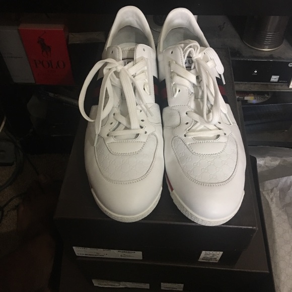 Gucci Sneakers White with Navy Red Navy Web. Sz 14 - Picture 2 of 6